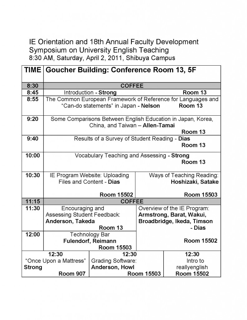 Schedule of the IE Orientation and 18th Annual Faculty Development Symposium